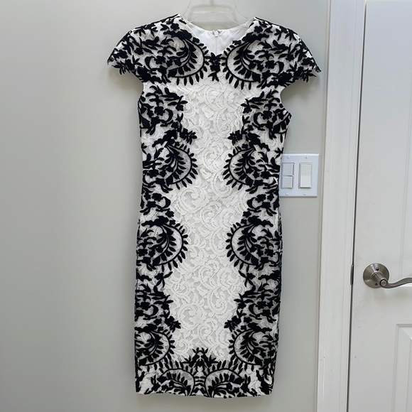 tadashi shoji black and white lace dress Tadashi Shoji CDY24354M - Short Tulle/Lace Sheath Dress